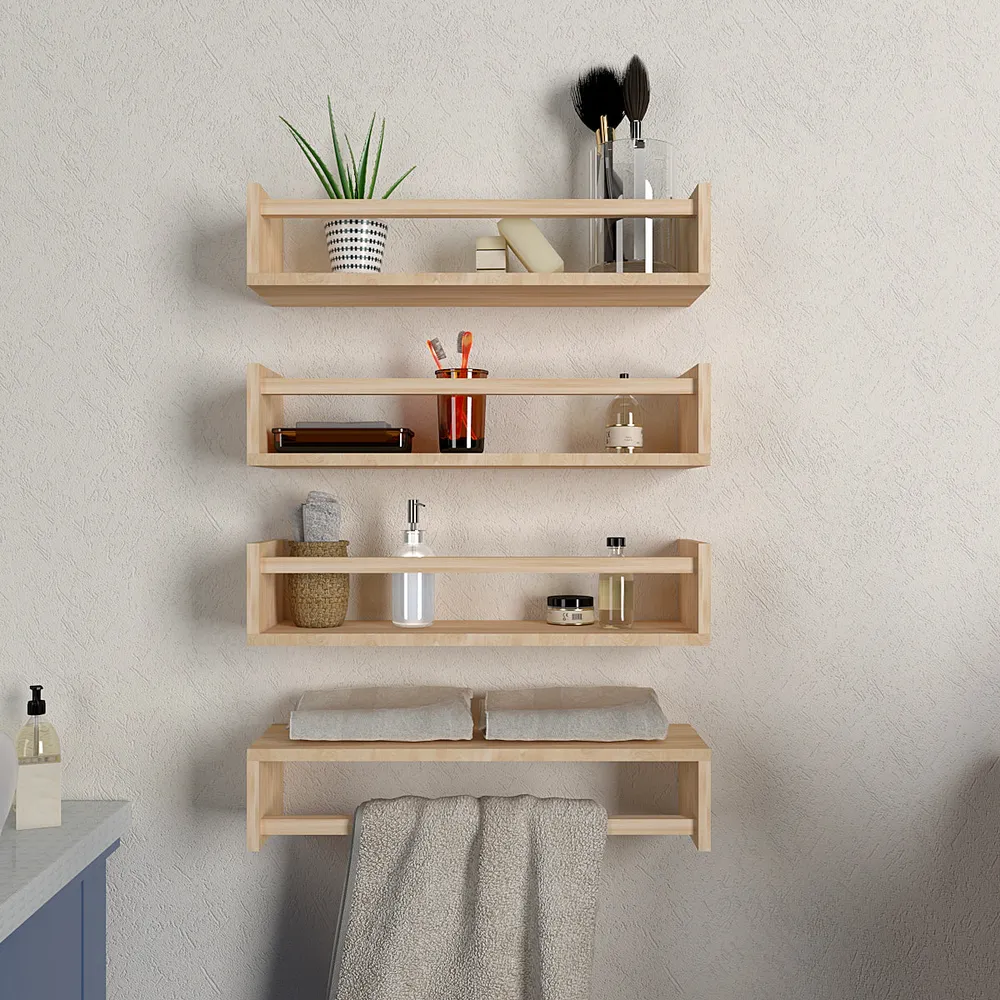 Classic Horizontal Oak Finish Wall Shelf