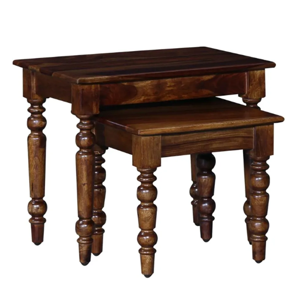 Classic Minimalist Designer Sheesham Wood Nesting Table Set Of 2