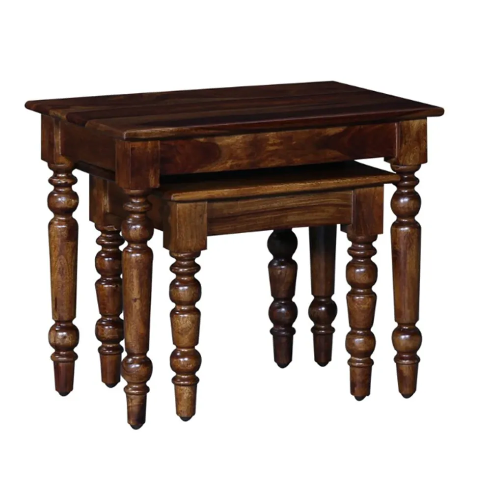 Classic Minimalist Designer Sheesham Wood Nesting Table Set Of 2