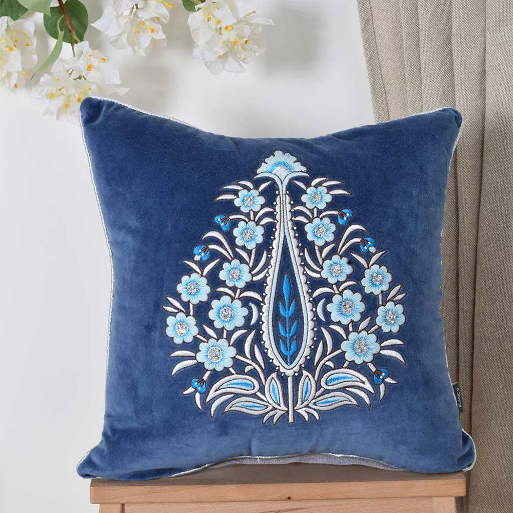 Classic Mughal Darbar Inspired Embroidered 100% Cotton Cushion Cover Set Of 1