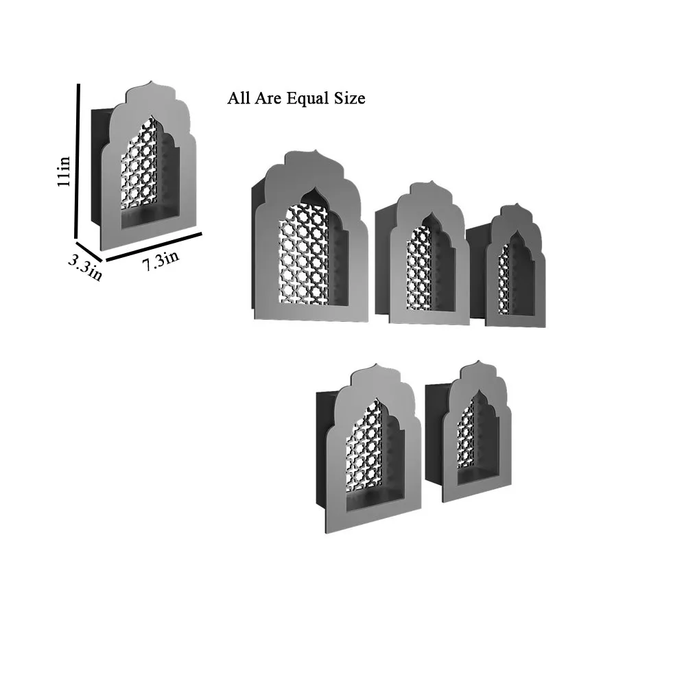 Classic Multicolour 5 Pieces MDF Wood Jharokha Jali Boxes Wall Decor