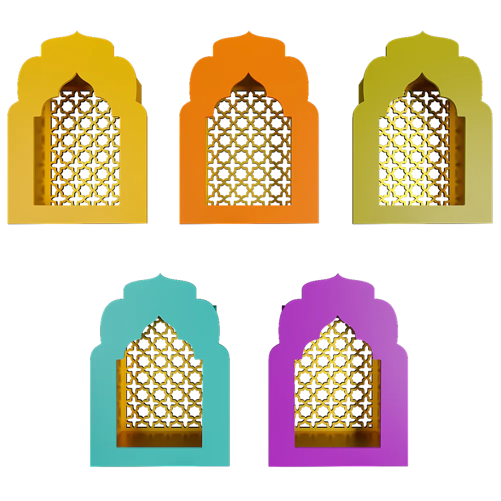 Classic Multicolour 5 Pieces MDF Wood Jharokha Jali Boxes Wall Decor