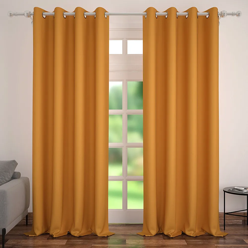 Classic Mustard Yellow Blackout Curtain | Light Blocking Eyelet Curtain- 320 GSM