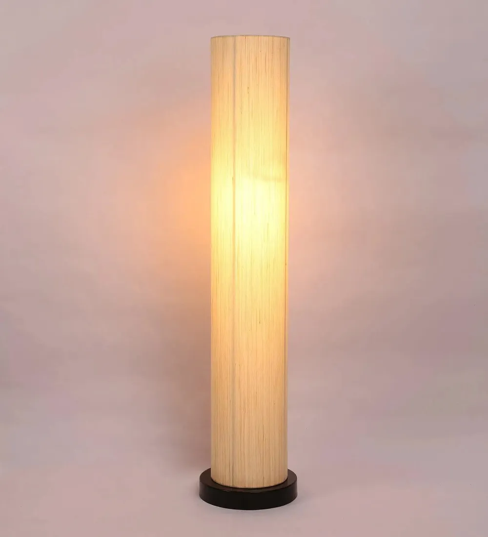 Classic Off-White Khadi Cotton Iron Floor Lamp