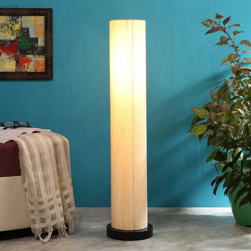 Classic Off-White Khadi Cotton Iron Floor Lamp
