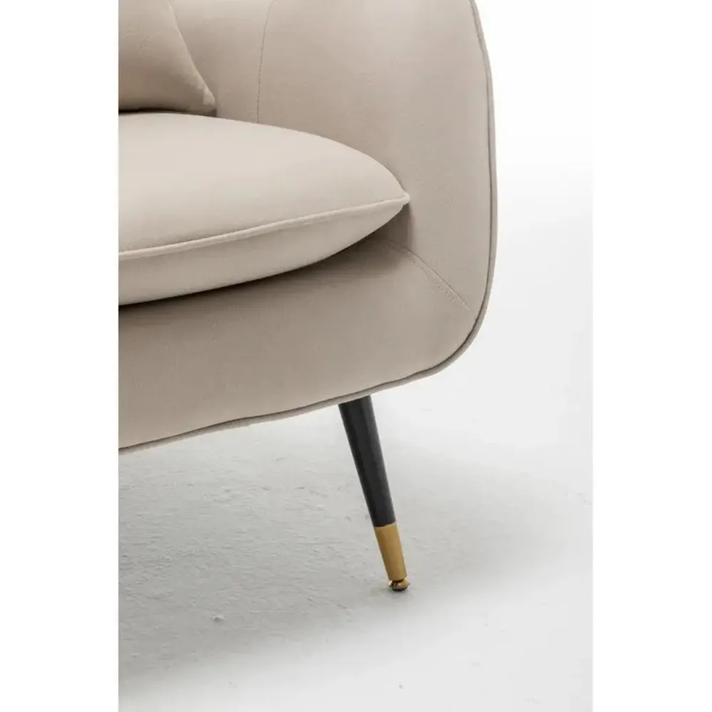 Classic Off-white Thick Padded Velvet Armchair with Cushion Single Piece