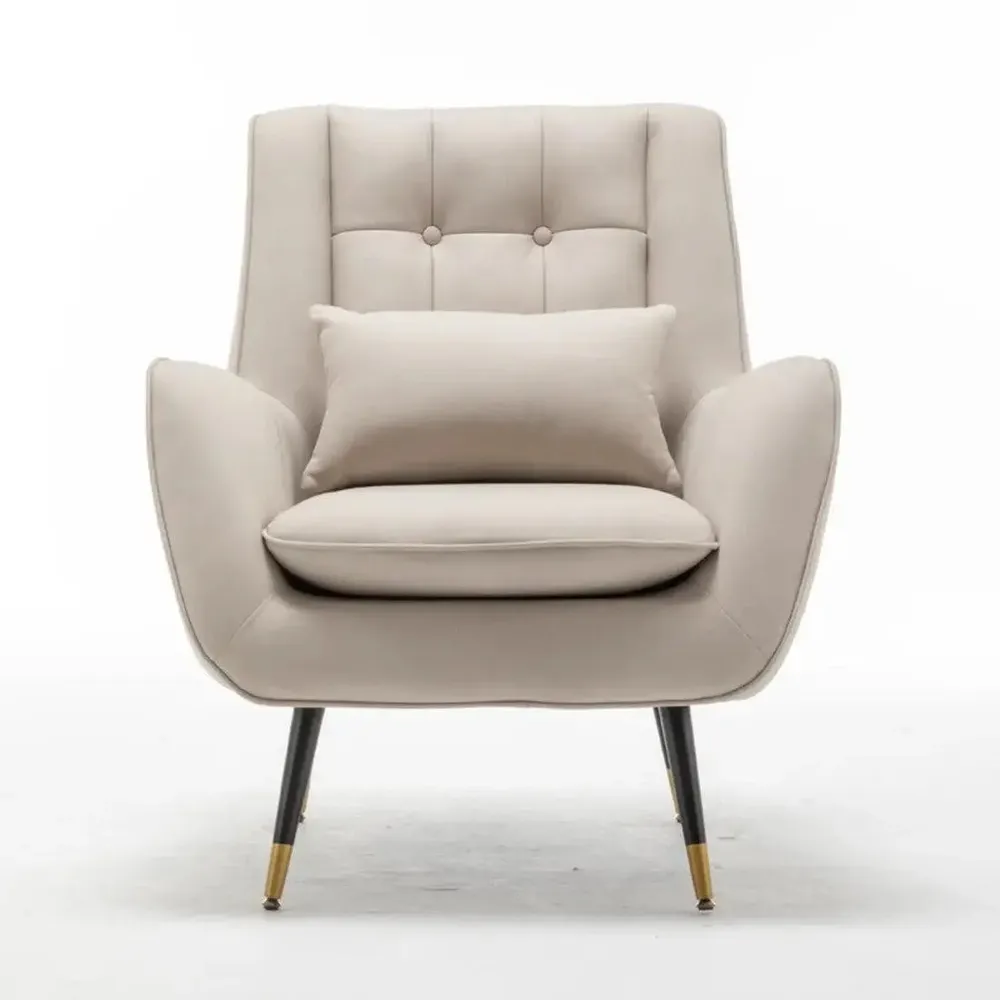 Classic Off-white Thick Padded Velvet Armchair with Cushion Single Piece