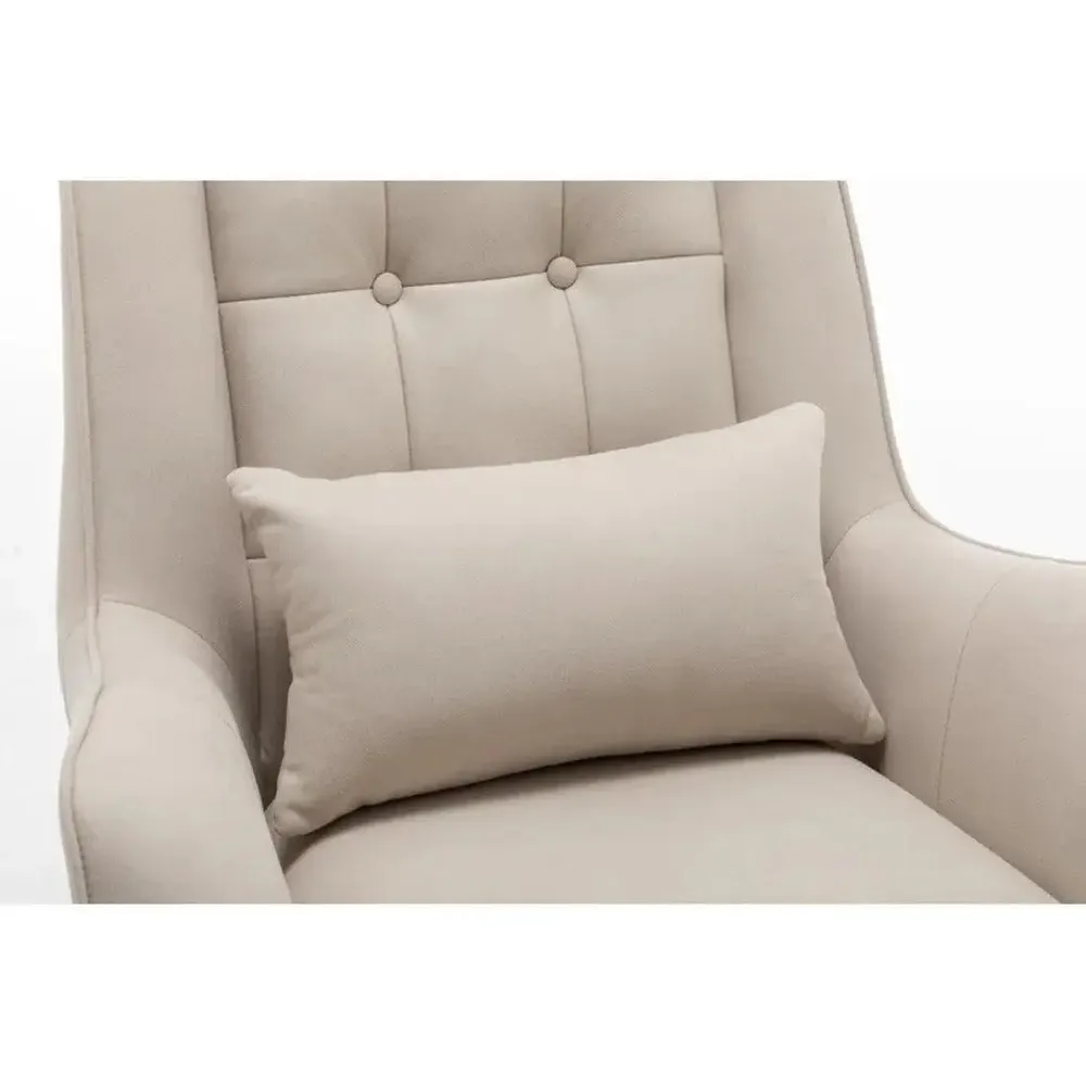 Classic Off-white Thick Padded Velvet Armchair with Cushion Single Piece