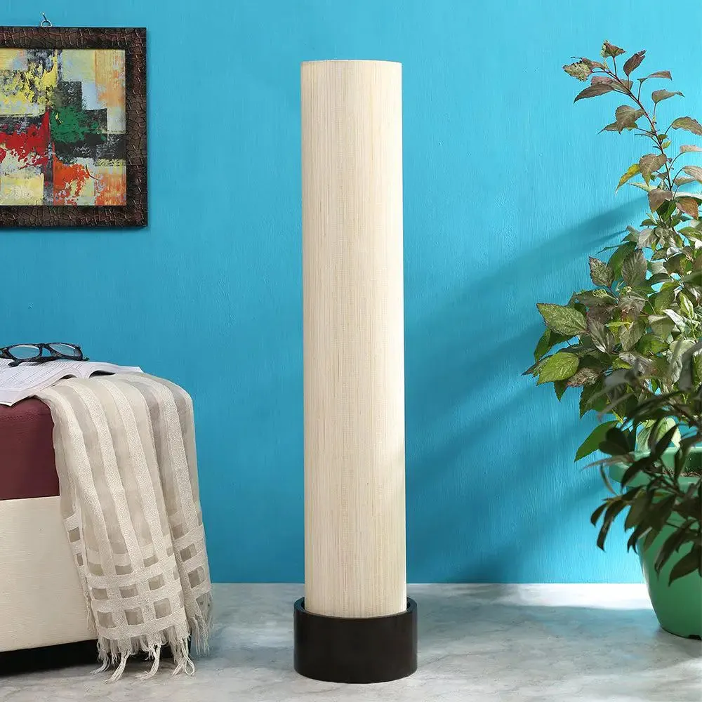 Classic Round Cotton & Natural Wood Floor Lamp Red