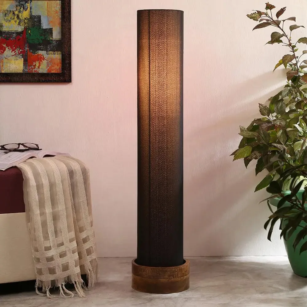 Classic Round Cotton & Natural Wood Floor Lamp Red