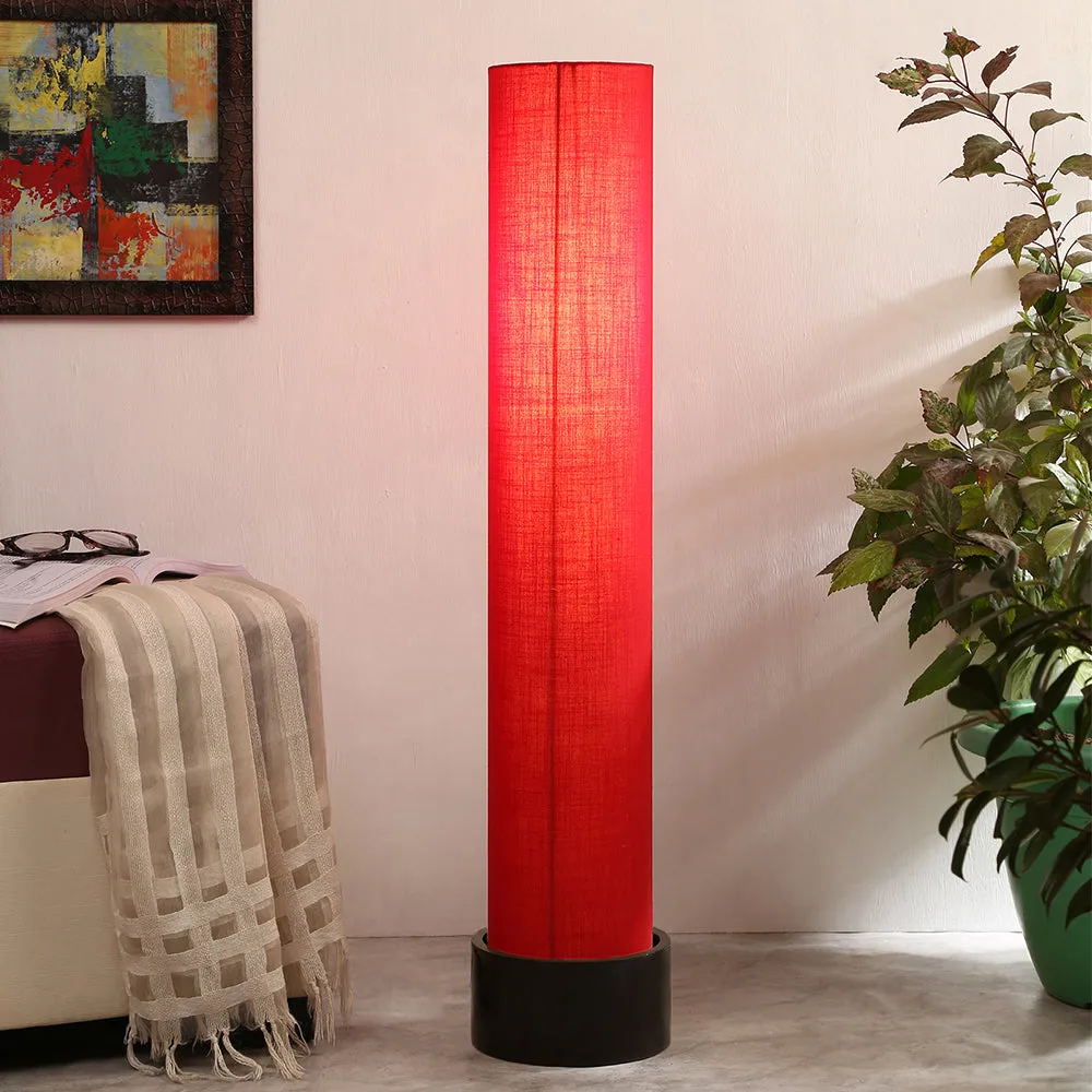 Classic Round Cotton & Natural Wood Floor Lamp Red