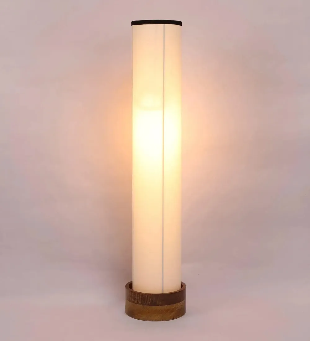 Classic Round Cotton & Natural Wood Floor Lamp Red
