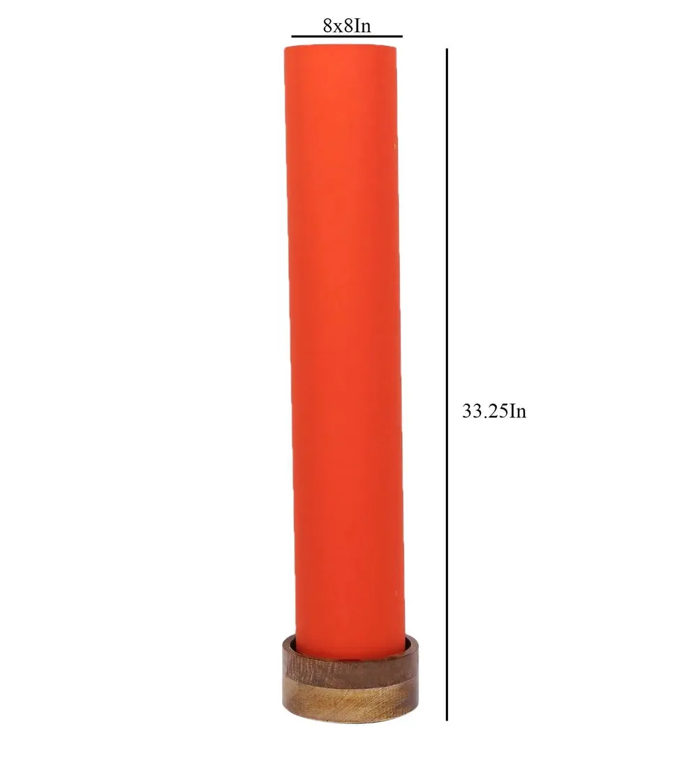 Classic Round Cotton & Natural Wood Floor Lamp Red