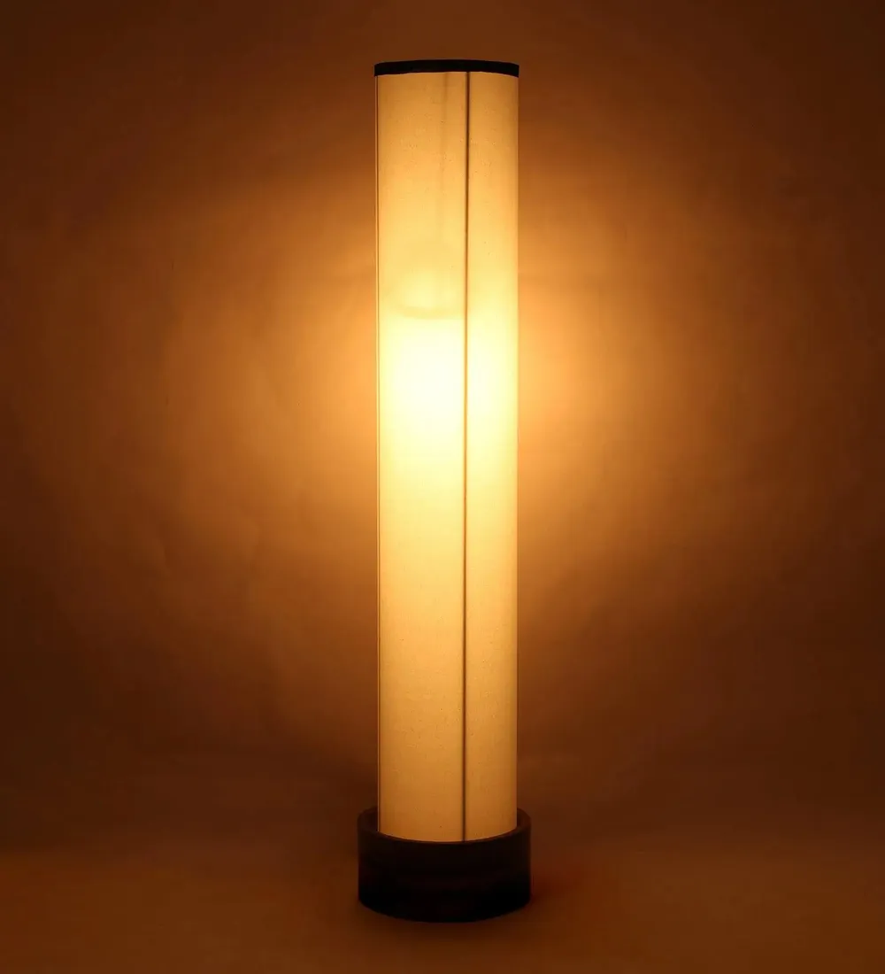 Classic Round Cotton & Natural Wood Floor Lamp Red