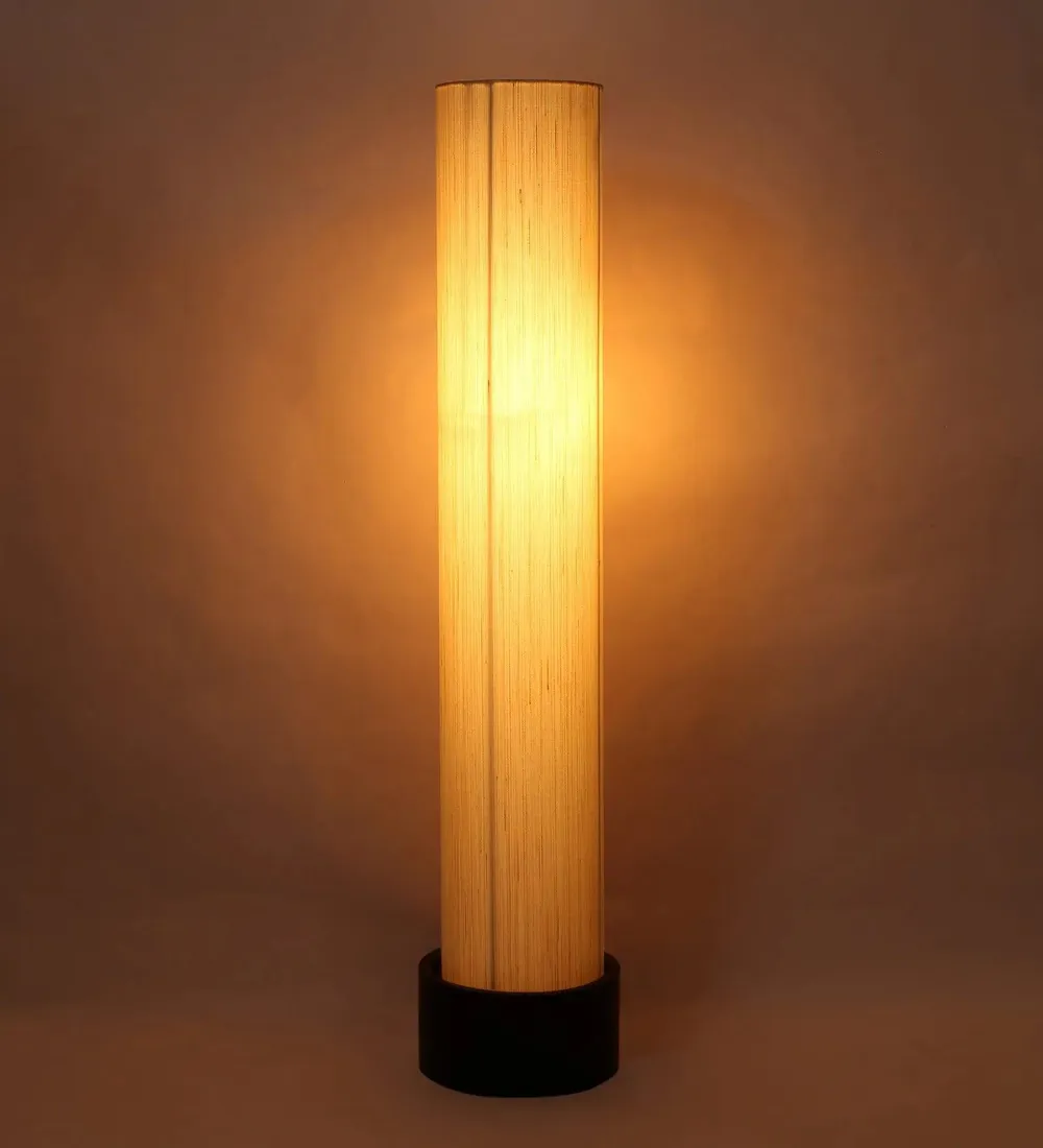 Classic Round Cotton & Natural Wood Floor Lamp Red