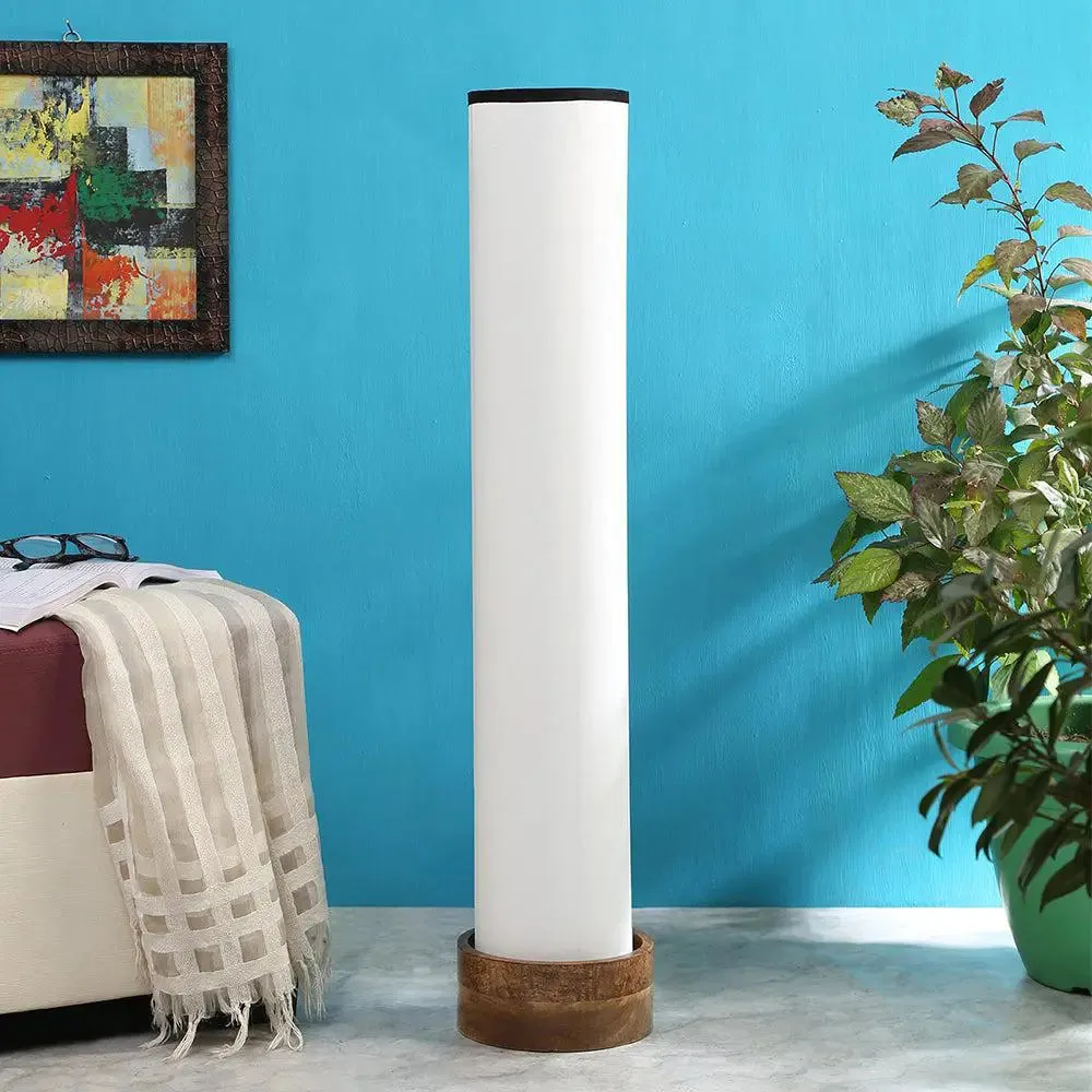 Classic Round Cotton & Natural Wood Floor Lamp Red
