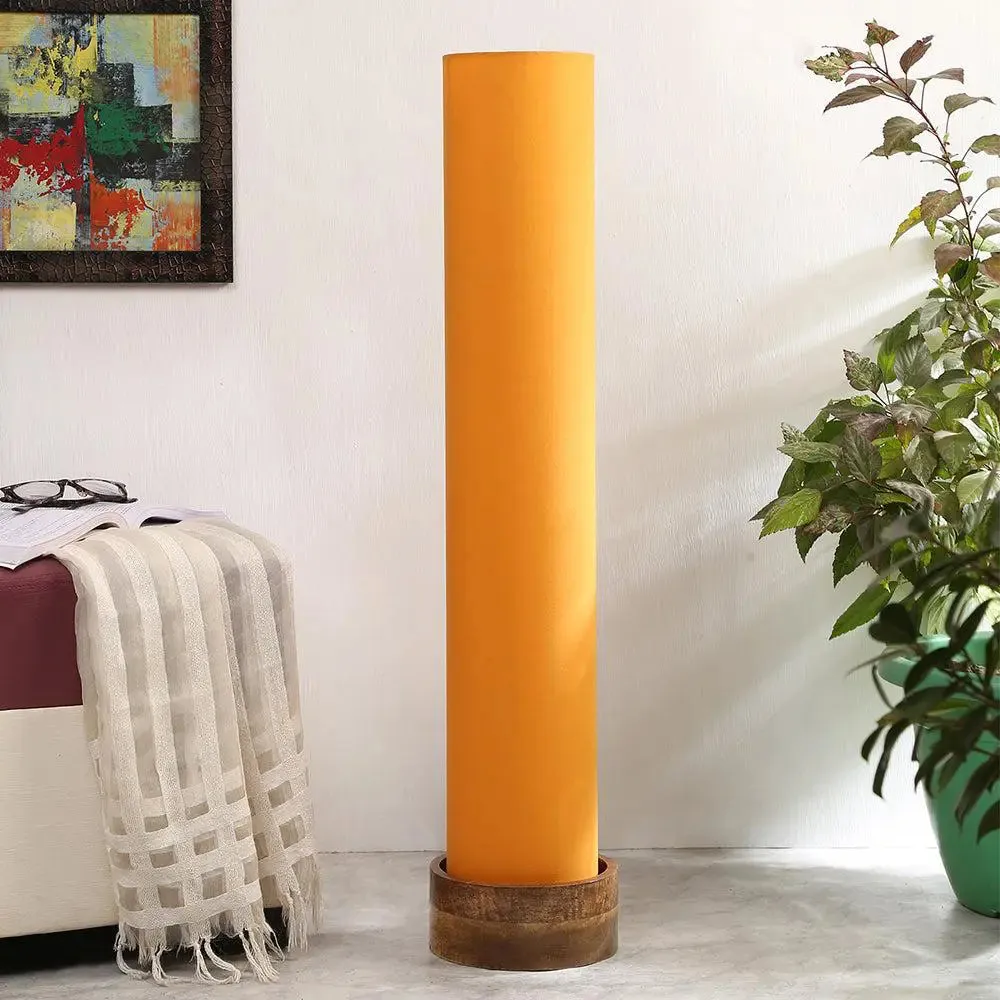 Classic Round Cotton & Natural Wood Floor Lamp Red
