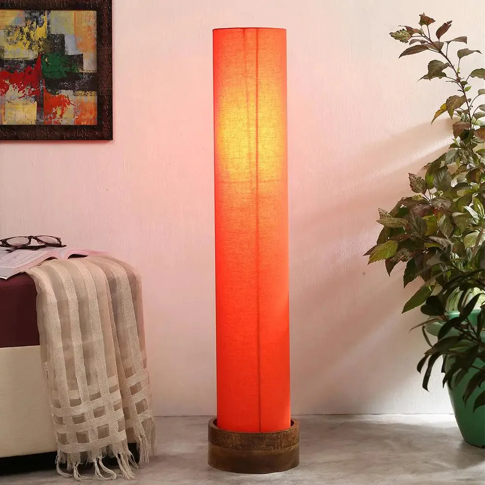 Classic Round Cotton & Natural Wood Floor Lamp Red
