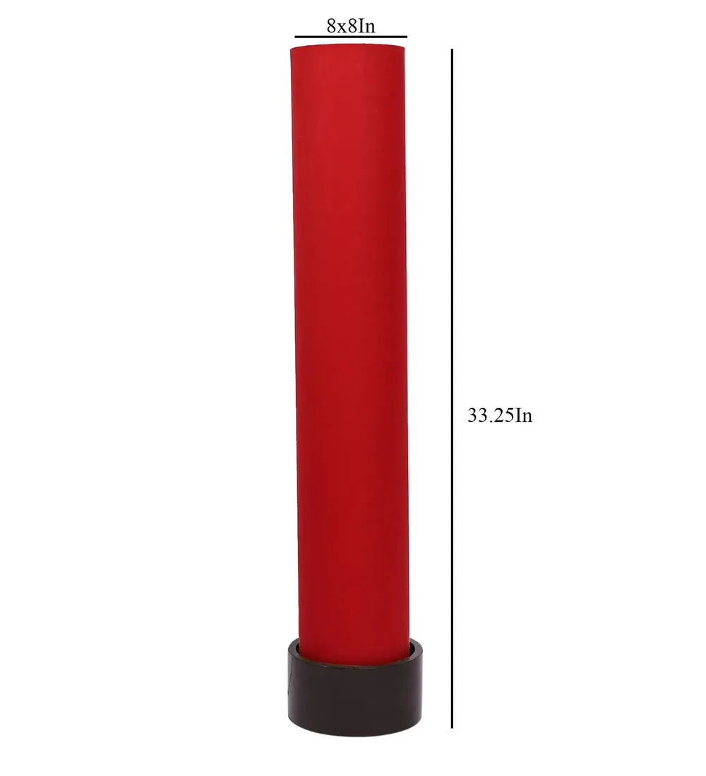 Classic Round Cotton & Natural Wood Floor Lamp Red