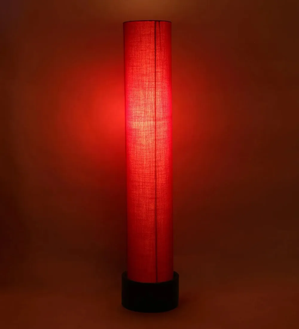 Classic Round Cotton & Natural Wood Floor Lamp Red