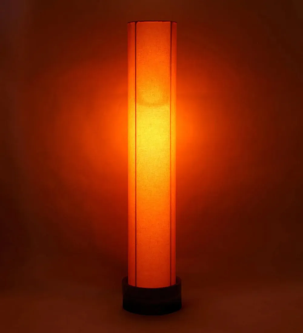 Classic Round Cotton & Natural Wood Floor Lamp Red