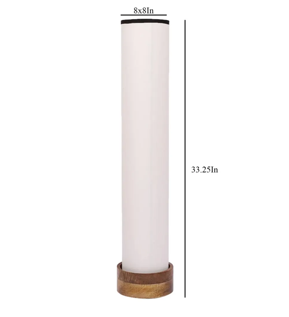 Classic Round Cotton & Natural Wood Floor Lamp Red