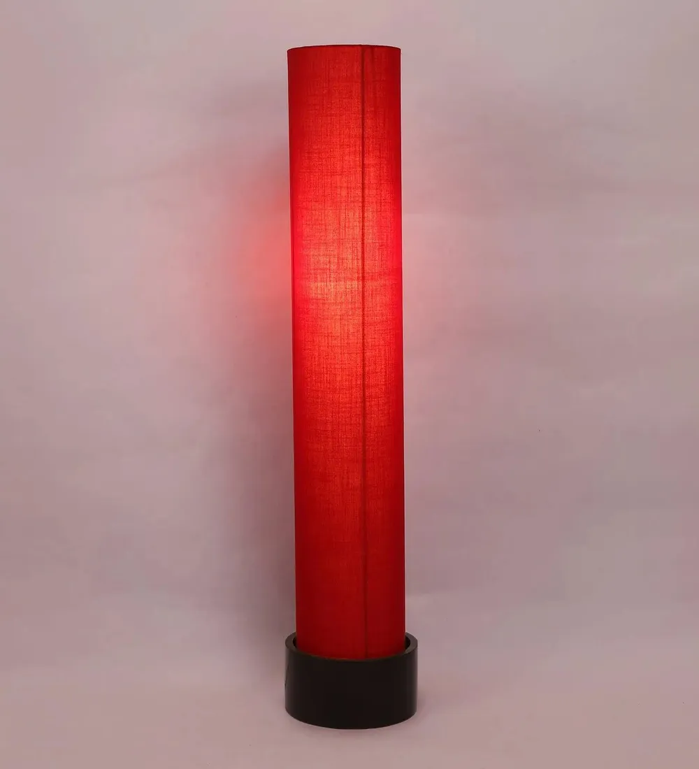 Classic Round Cotton & Natural Wood Floor Lamp Red