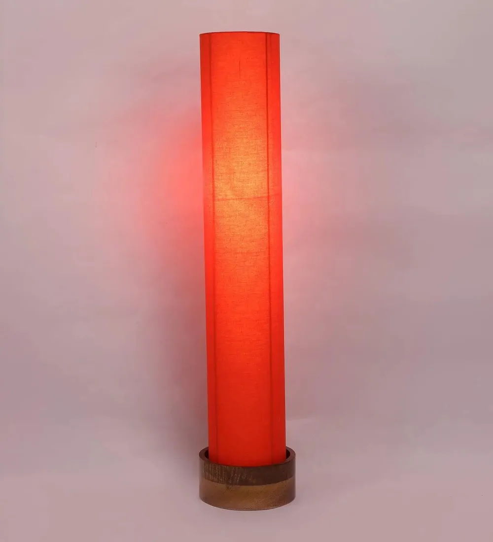 Classic Round Cotton & Natural Wood Floor Lamp Red
