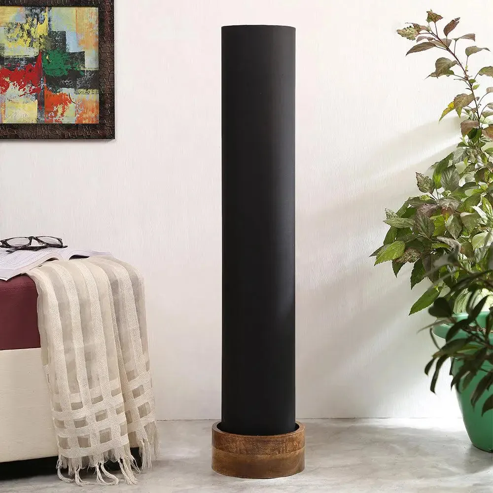 Classic Round Cotton & Natural Wood Floor Lamp Red