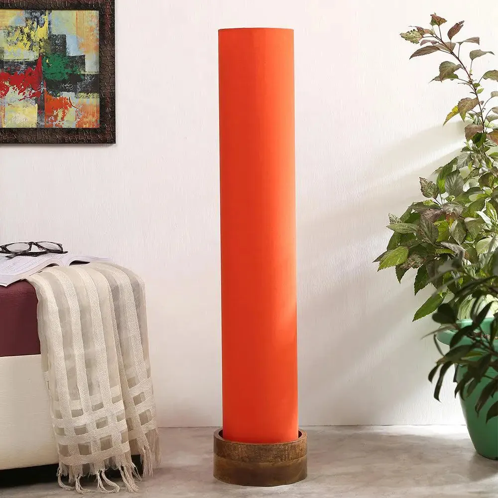 Classic Round Cotton & Natural Wood Floor Lamp Red