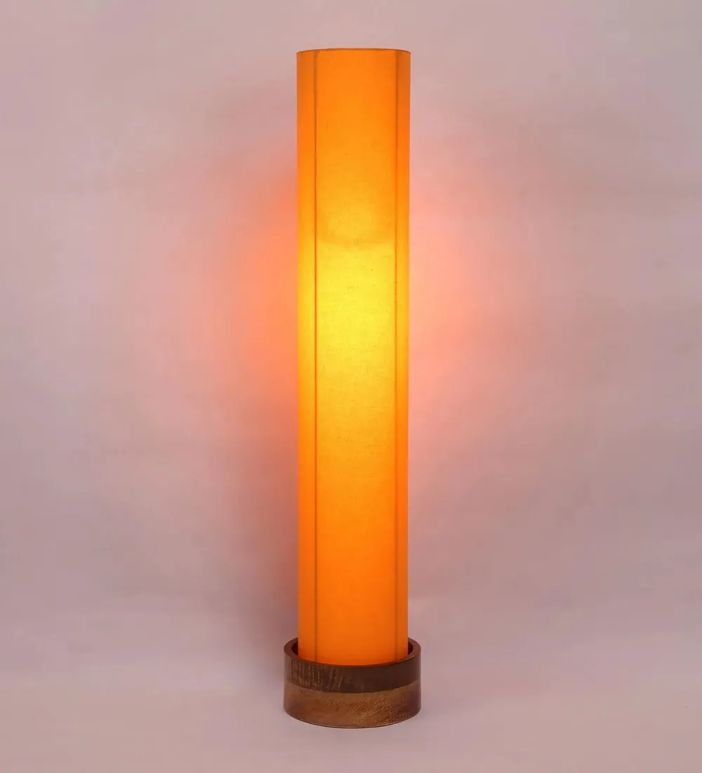 Classic Round Cotton & Natural Wood Floor Lamp Red
