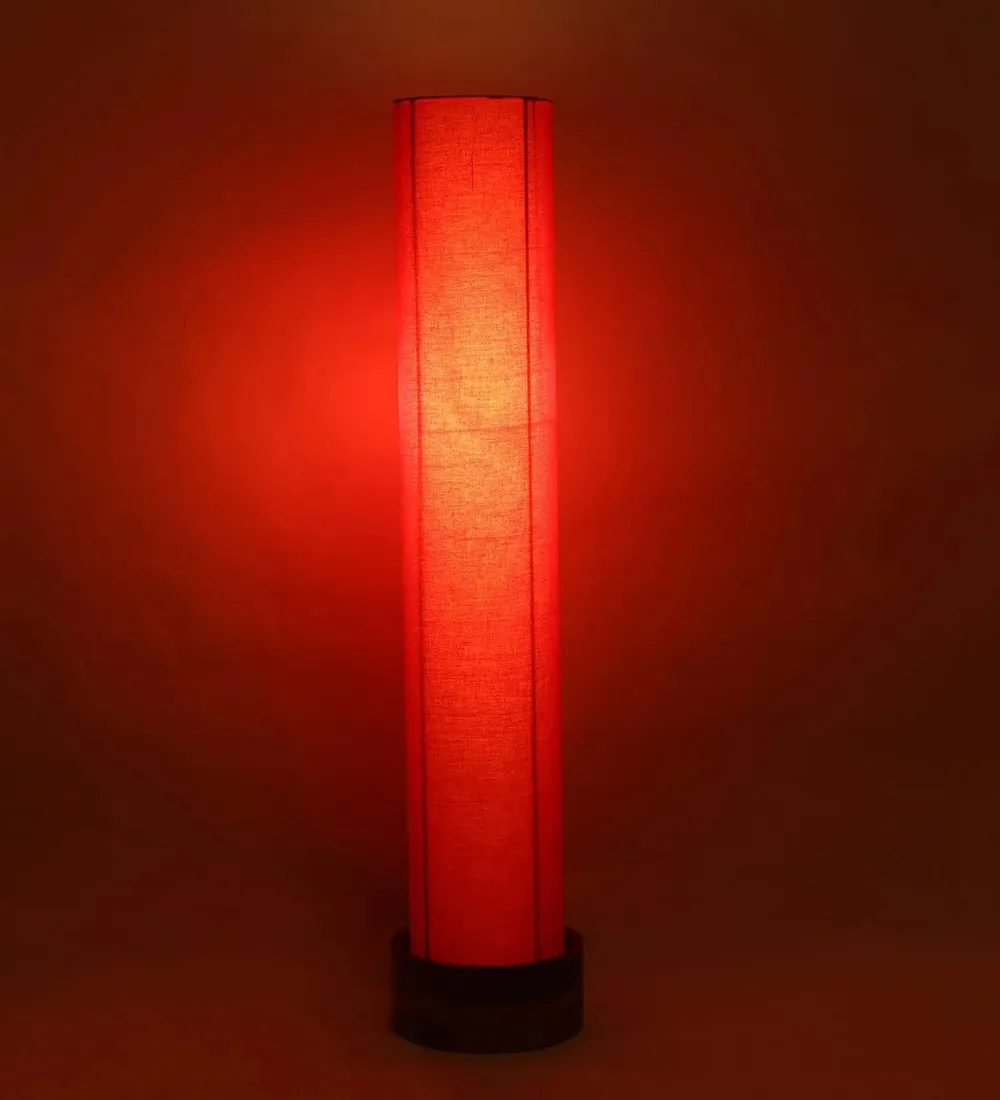 Classic Round Cotton & Natural Wood Floor Lamp Red