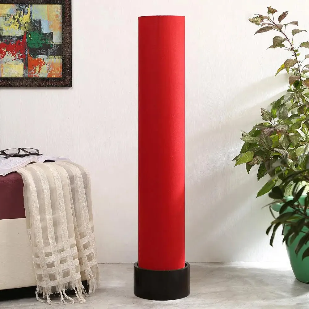 Classic Round Cotton & Natural Wood Floor Lamp Red