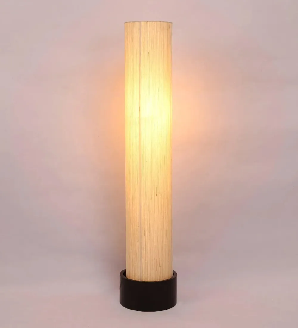 Classic Round Cotton & Natural Wood Floor Lamp Red