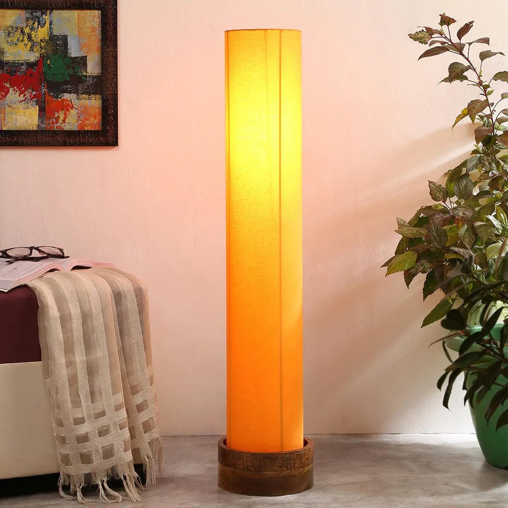 Classic Round Cotton & Natural Wood Floor Lamp Red