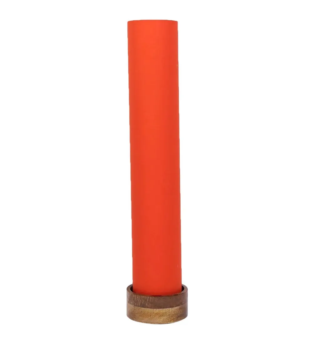 Classic Round Cotton & Natural Wood Floor Lamp Red