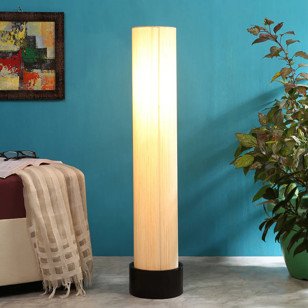 Classic Round Cotton & Natural Wood Floor Lamp Red