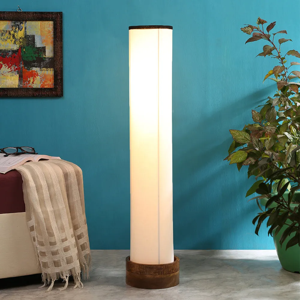 Classic Round Cotton & Natural Wood Floor Lamp Red