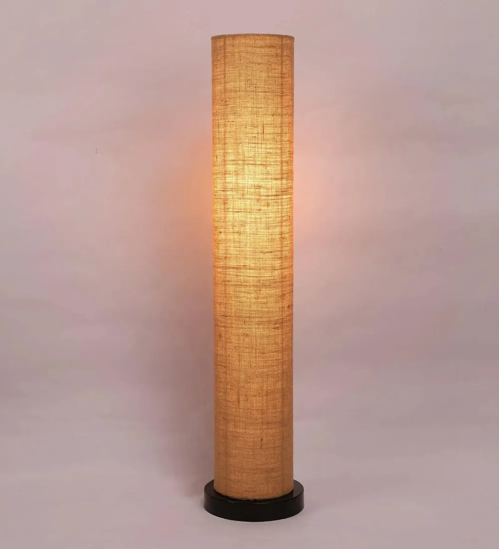 Classic Round Jute Floor Lamp With Wooden Base White