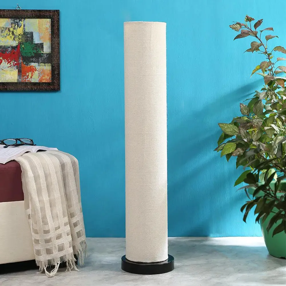 Classic Round Jute Floor Lamp With Wooden Base White