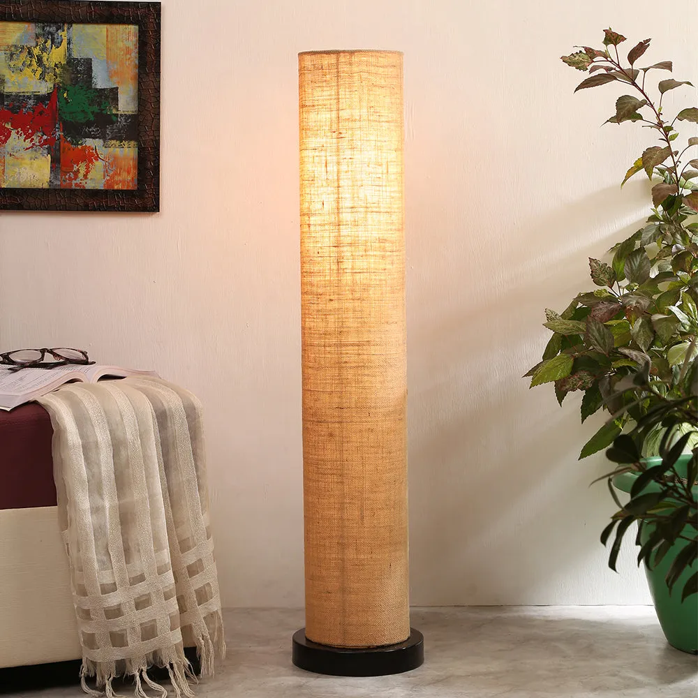 Classic Round Jute Floor Lamp With Wooden Base White