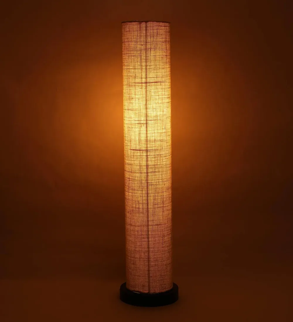 Classic Round Jute Floor Lamp With Wooden Base White