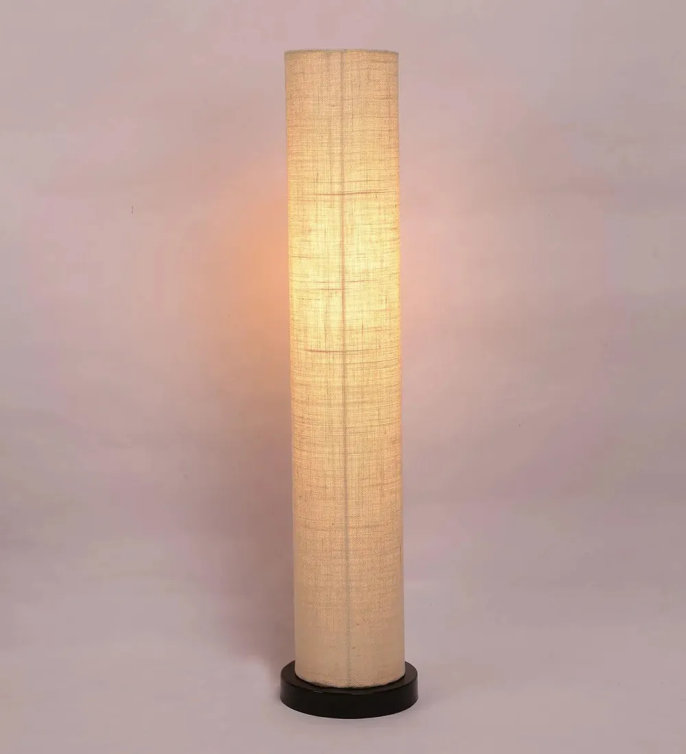 Classic Round Jute Floor Lamp With Wooden Base White