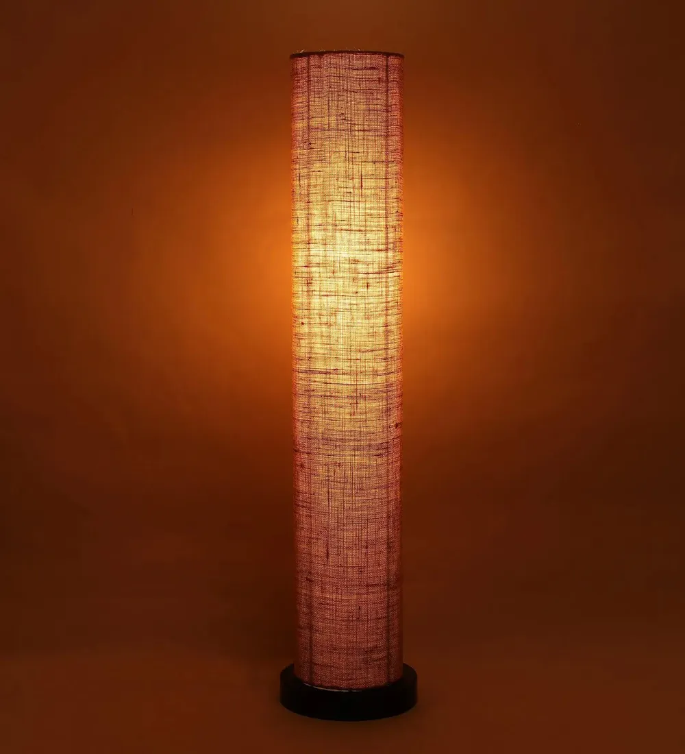 Classic Round Jute Floor Lamp With Wooden Base White