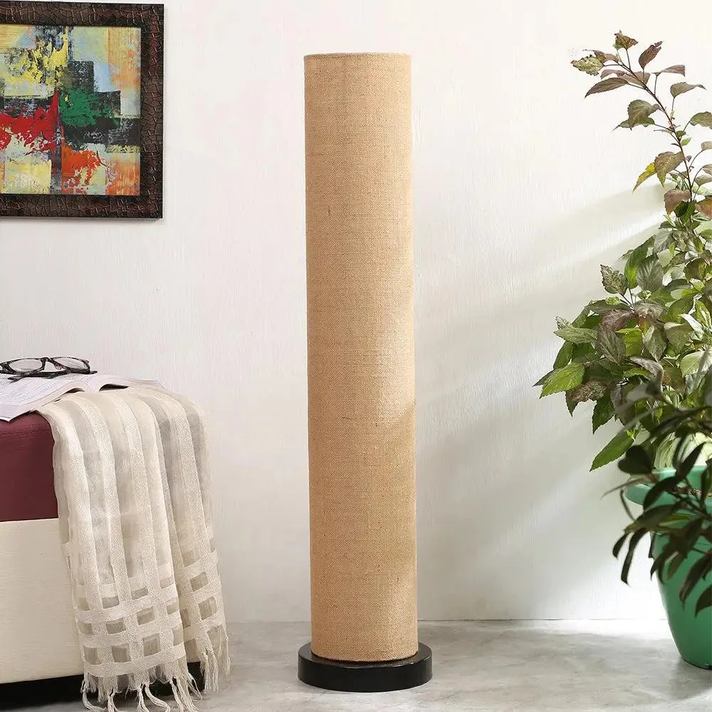 Classic Round Jute Floor Lamp With Wooden Base White