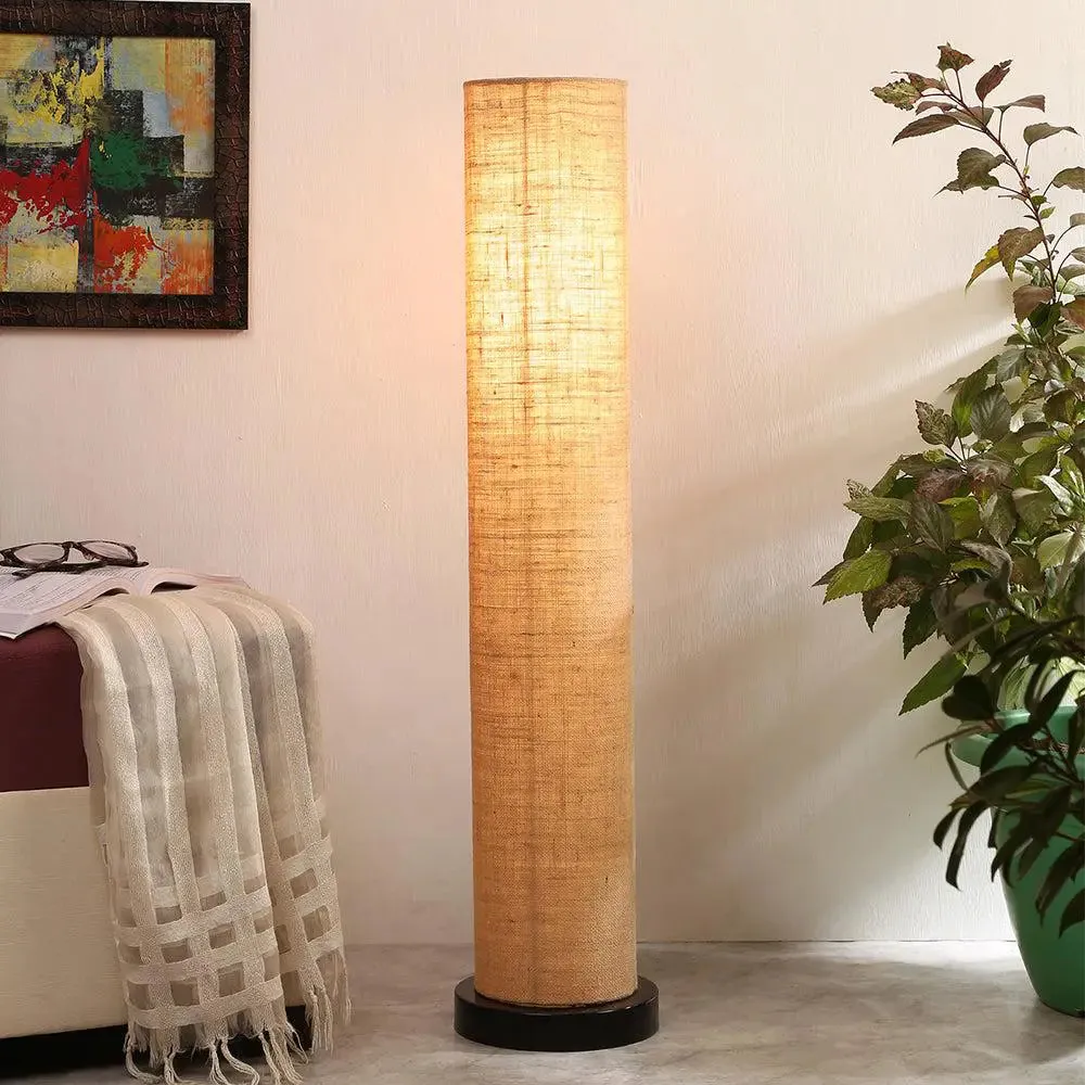 Classic Round Jute Floor Lamp With Wooden Base White