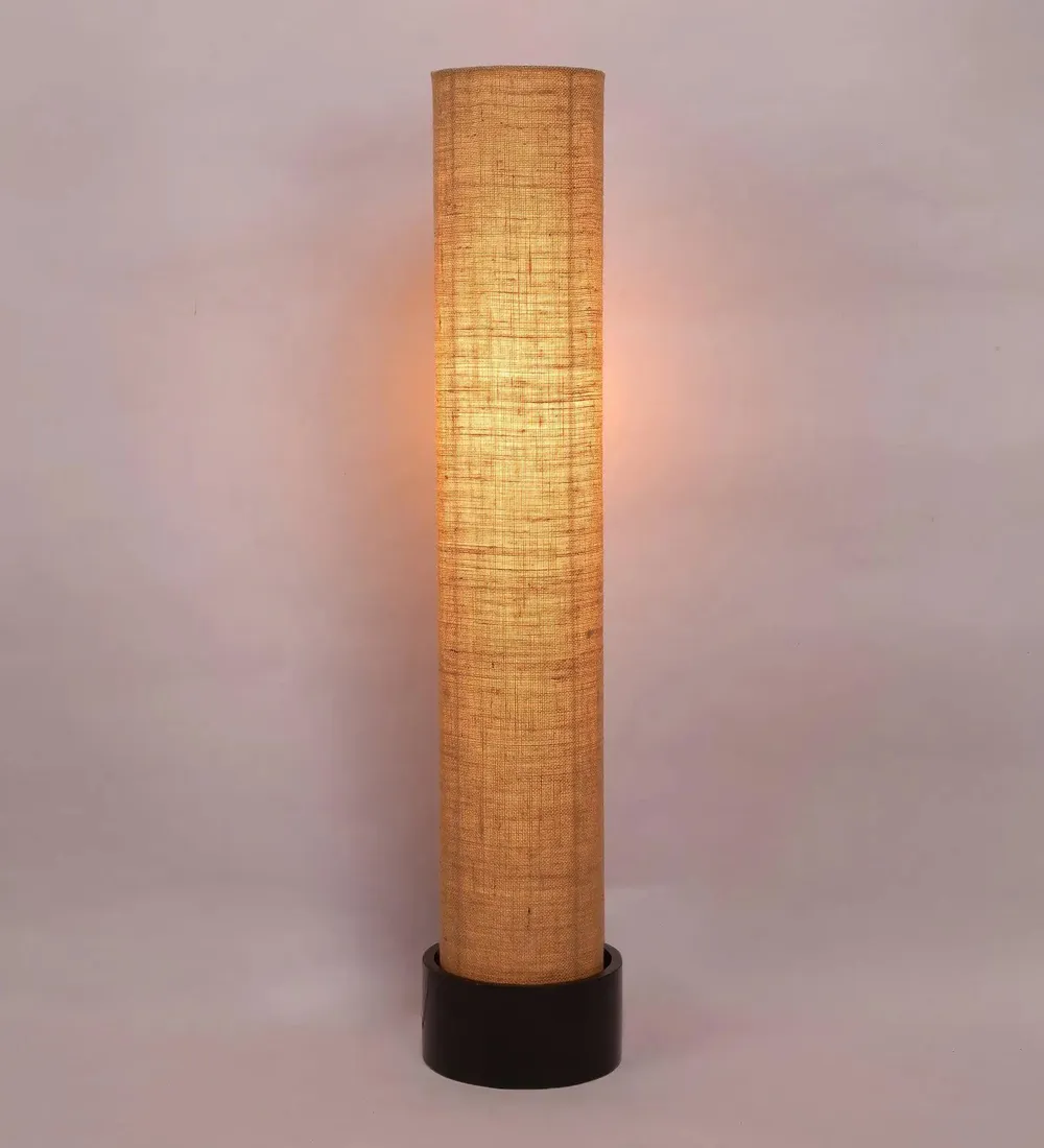 Classic Round Jute & Natural Wood Floor Lamp White