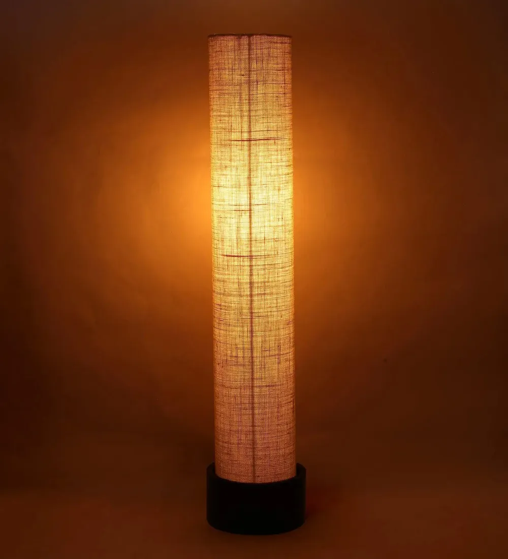 Classic Round Jute & Natural Wood Floor Lamp White