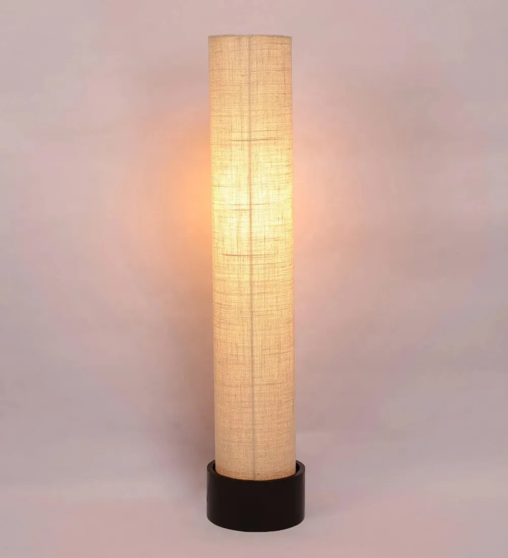Classic Round Jute & Natural Wood Floor Lamp White