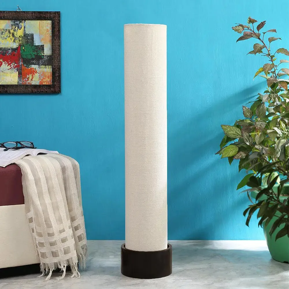 Classic Round Jute & Natural Wood Floor Lamp White